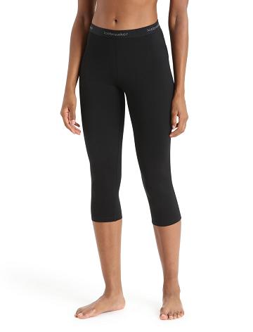 Women's Icebreaker Merino 200 Oasis 3/4 Thermal Leggings Base Layers Black | CA 1075UZGT